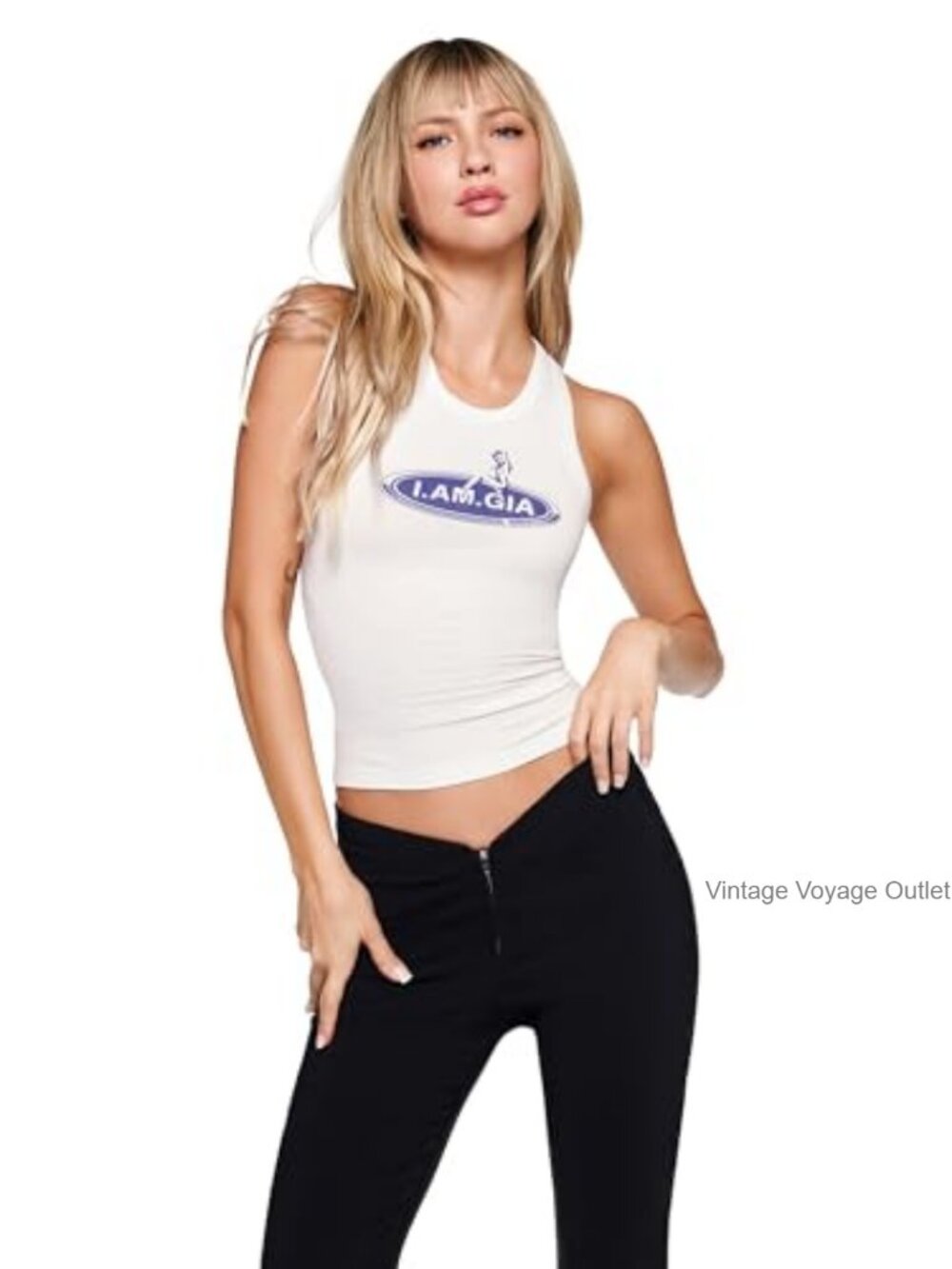 I.AM.GIA Penelope Racerback Crop Tank Top Ribbed Knit Streetwear Y2K